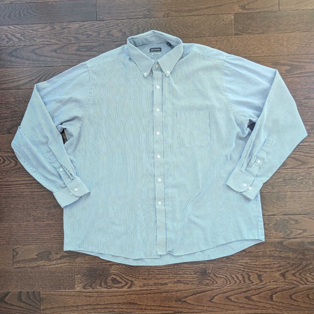 Van Heusen Men's Long Sleeve Button Down Dress Shirt Blue White Striped 2XL